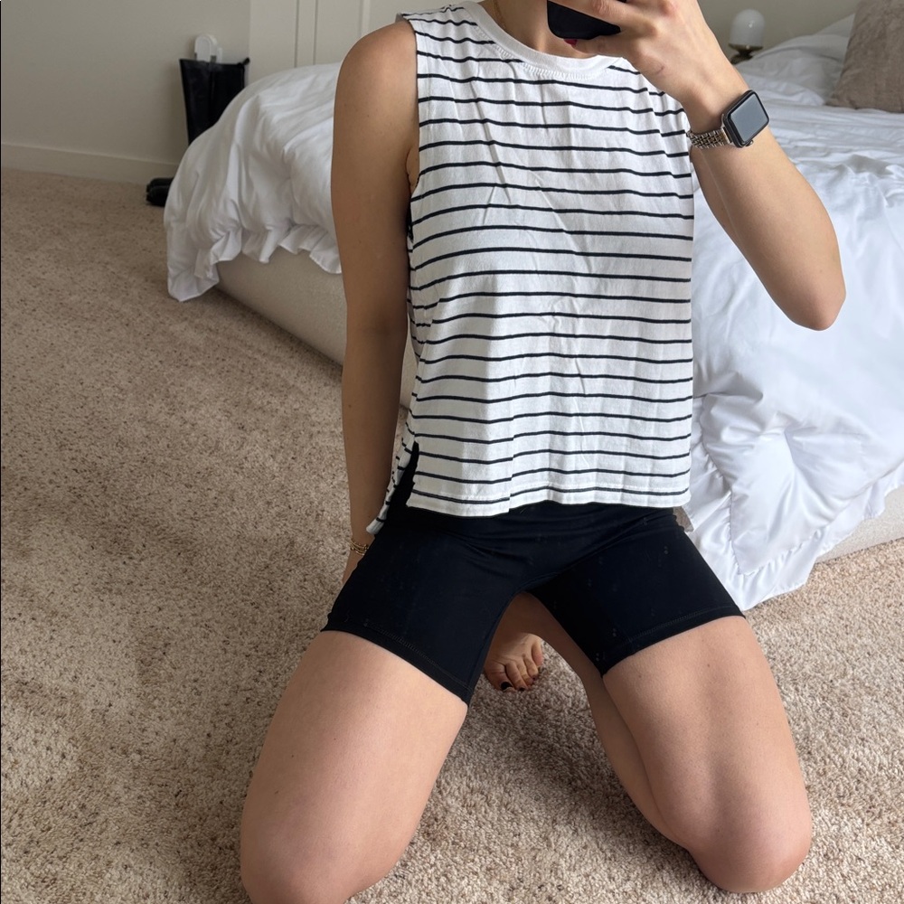 Bloom pop white and black Striped Sleeveless Top tank